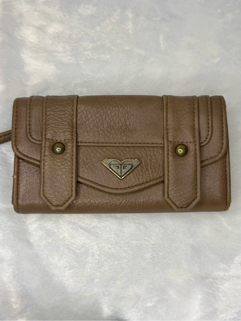 Roxy Brown Faux Leather Wallet with Gold Logo